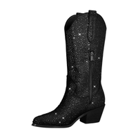 Thumbnail for Women's Rhinestone Cowgirl Boots Side Zipper Knee High Boots Rhinestone Booties Glitter Bling Shiny Western Pointed Toe Block Heel Boots, Drestiny, United States, Boots, Heels, Cowirl Boots, USA, Australia, Canada, New Zealand, United Kingdom, UK, 5, 6, 7, 8, 9, 10, 11, 12, 13, 14, 15, Grey, Pink, Black-Red, Black, Pink-White, Green, Blue, White-Silver, rhinestone cowboy boots women, sparkly cowboy boots, rhinestone cowgirl boots, crystal cowboy boots, rhinestone embellished cowboy boots,shopdrestiny.com