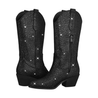 Thumbnail for Women's Rhinestone Cowgirl Boots Side Zipper Knee High Boots Rhinestone Booties Glitter Bling Shiny Western Pointed Toe Block Heel Boots, Drestiny, United States, Boots, Heels, Cowirl Boots, USA, Australia, Canada, New Zealand, United Kingdom, UK, 5, 6, 7, 8, 9, 10, 11, 12, 13, 14, 15, Grey, Pink, Black-Red, Black, Pink-White, Green, Blue, White-Silver, rhinestone cowboy boots women, sparkly cowboy boots, rhinestone cowgirl boots, crystal cowboy boots, rhinestone embellished cowboy boots,shopdrestiny.com
