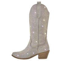 Thumbnail for Women's Rhinestone Cowgirl Boots Side Zipper Knee High Boots Rhinestone Booties Glitter Bling Shiny Western Pointed Toe Block Heel Boots, Drestiny, United States, Boots, Heels, Cowirl Boots, USA, Australia, Canada, New Zealand, United Kingdom, UK, 5, 6, 7, 8, 9, 10, 11, 12, 13, 14, 15, Grey, Pink, Black-Red, Black, Pink-White, Green, Blue, White-Silver, rhinestone cowboy boots women, sparkly cowboy boots, rhinestone cowgirl boots, crystal cowboy boots, rhinestone embellished cowboy boots,shopdrestiny.com
