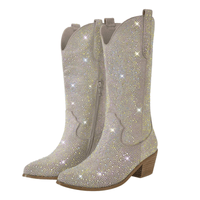 Thumbnail for Women's Rhinestone Cowgirl Boots Side Zipper Knee High Boots Rhinestone Booties Glitter Bling Shiny Western Pointed Toe Block Heel Boots, Drestiny, United States, Boots, Heels, Cowirl Boots, USA, Australia, Canada, New Zealand, United Kingdom, UK, 5, 6, 7, 8, 9, 10, 11, 12, 13, 14, 15, Grey, Pink, Black-Red, Black, Pink-White, Green, Blue, White-Silver, rhinestone cowboy boots women, sparkly cowboy boots, rhinestone cowgirl boots, crystal cowboy boots, rhinestone embellished cowboy boots,shopdrestiny.com