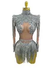 Thumbnail for Silver fringe costume on a mannequin with a white background