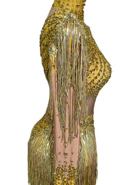 Thumbnail for Women's Rhinestone Sequin Bodysuit 2025 Tassel Birthday Party Nightclub Stage Performance Costume