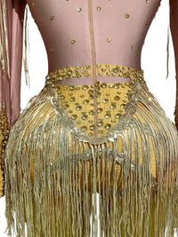 Thumbnail for Women's Rhinestone Sequin Bodysuit 2025 Tassel Birthday Party Nightclub Stage Performance Costume