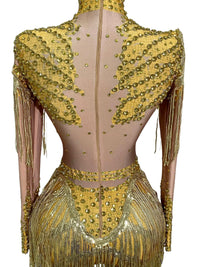 Thumbnail for Women's Rhinestone Sequin Bodysuit 2025 Tassel Birthday Party Nightclub Stage Performance Costume, Drestiny, Long sleeves, Mini Dresses, Bodysuits, XS, S, M, L, XL, United States, USA, Canada, Australia, New Zealand, United Kingdom, UK, Silver, White, Red, Hot Red, Gold, sequin bodysuit, rhinestone bodysuit, Clubwear Bodysuit, sparkly bodysuit, Glitter Bodysuit Women's, shopdrestiny.com