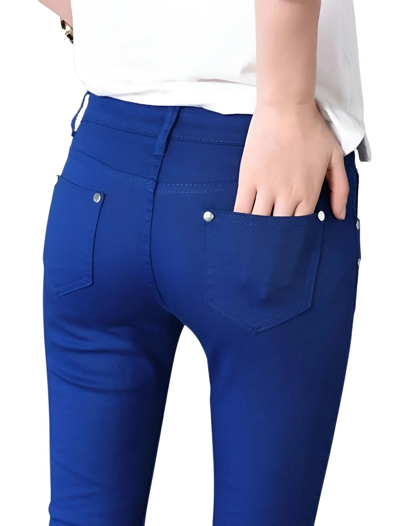 Royal blue jeans with a white background