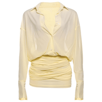 Thumbnail for Women's Sheer Mini Dress Ruched Single-Breasted Full Sleeve Bandage Mini Bodycon Dress Trendy Streetwear, Drestiny, Mini Dresses, Long Sleeves, S, M, L, 4, 6 8, 10, Yellow, United States, USA, Australia, New Zealand, United Kingdom, UK, sheer mini dress, see through mini dress, sexy sheer mini dress, sheer bodycon mini dress, sheer party dress mini, sheer club dress mini, shopdrestiny.com