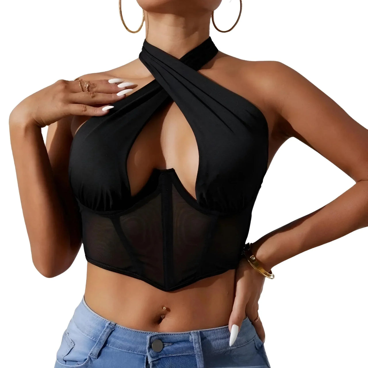 Women's Sexy Sleeveless Cross Halter Fishbone Corset Crop Top, Drestiny, Casual Shirts, Corsets, Crop Tops, Black, White, Purple, XS, S, M, L, Gender_Women, United States, Sleeveless, USA, Canada, Australia, New Zealand, United Kingdom, UK, fishbone corset top, halter crop top sexy, sleeveless cross halter top, crop top womens, shopdrestiny.com