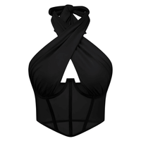 Thumbnail for Women's Sexy Sleeveless Cross Halter Fishbone Corset Crop Top, Drestiny, Casual Shirts, Corsets, Crop Tops, Black, White, Purple, XS, S, M, L, Gender_Women, United States, Sleeveless, USA, Canada, Australia, New Zealand, United Kingdom, UK, fishbone corset top, halter crop top sexy, sleeveless cross halter top, crop top womens, shopdrestiny.com