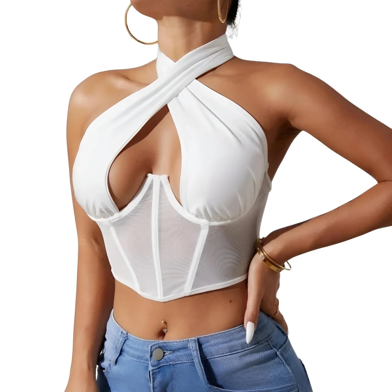 Women's Sexy Sleeveless Cross Halter Fishbone Corset Crop Top, Drestiny, Casual Shirts, Corsets, Crop Tops, Black, White, Purple, XS, S, M, L, Gender_Women, United States, Sleeveless, USA, Canada, Australia, New Zealand, United Kingdom, UK, fishbone corset top, halter crop top sexy, sleeveless cross halter top, crop top womens, shopdrestiny.com