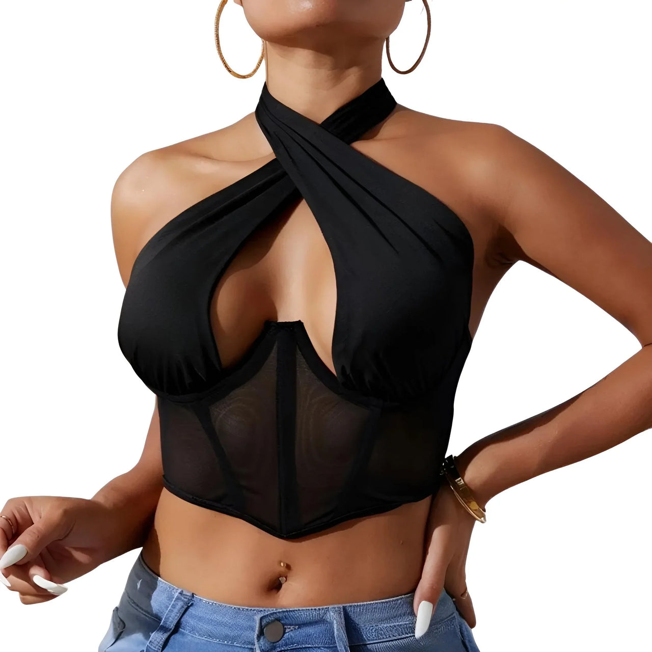 Women's Sexy Sleeveless Cross Halter Fishbone Corset Crop Top, Drestiny, Casual Shirts, Corsets, Crop Tops, Black, White, Purple, XS, S, M, L, Gender_Women, United States, Sleeveless, USA, Canada, Australia, New Zealand, United Kingdom, UK, fishbone corset top, halter crop top sexy, sleeveless cross halter top, crop top womens, shopdrestiny.com