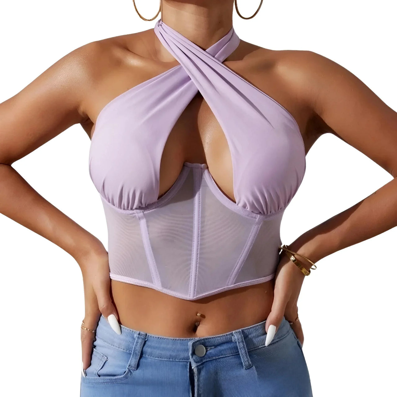 Women's Sexy Sleeveless Cross Halter Fishbone Corset Crop Top, Drestiny, Casual Shirts, Corsets, Crop Tops, Black, White, Purple, XS, S, M, L, Gender_Women, United States, Sleeveless, USA, Canada, Australia, New Zealand, United Kingdom, UK, fishbone corset top, halter crop top sexy, sleeveless cross halter top, crop top womens, shopdrestiny.com