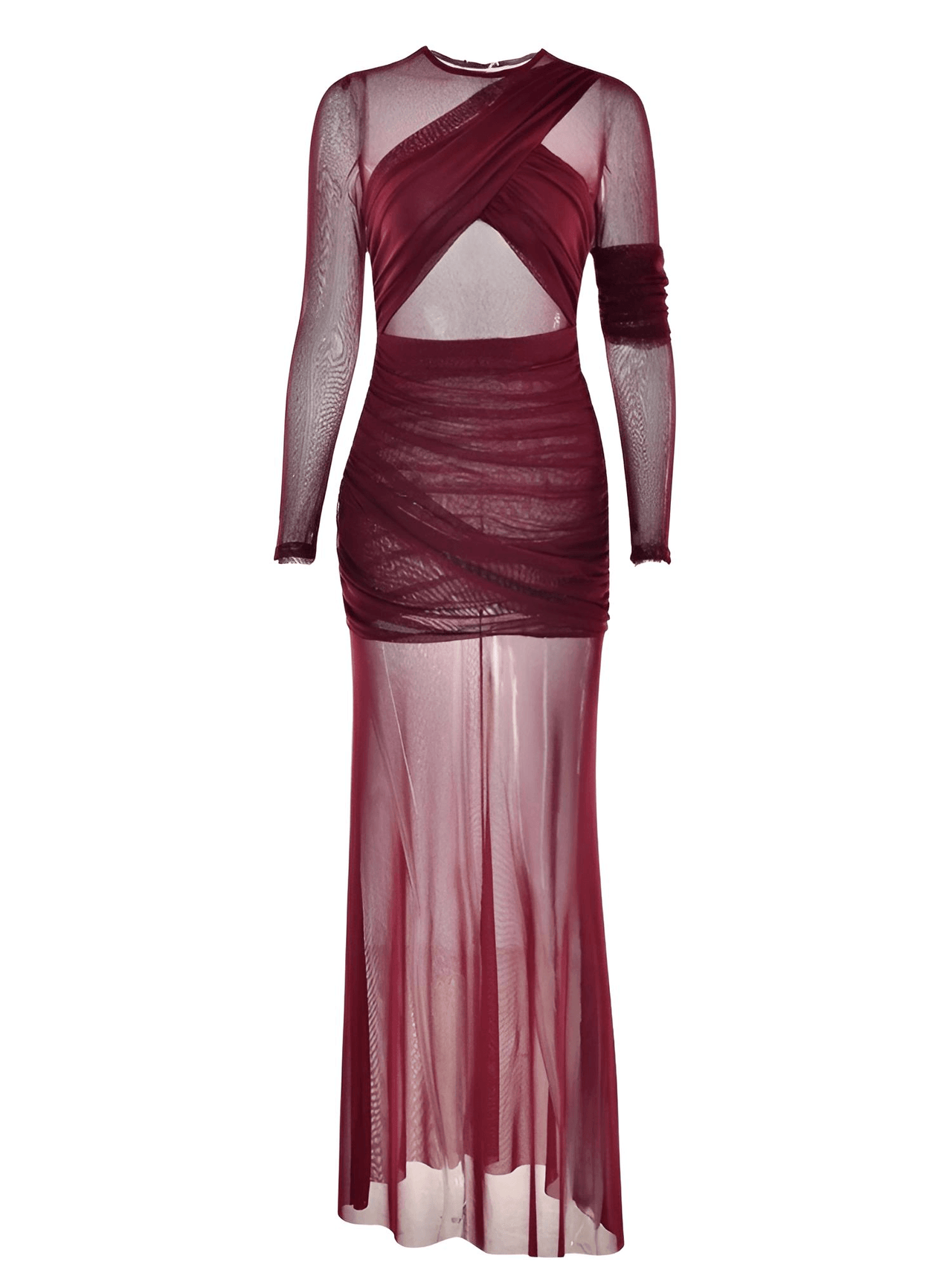Women's Sheer Maxi Dress Sexy Ruched Long Sleeve Bodycon Party Club Evening Dresses Elegant, Drestiny, Maxi Dresses, Long Sleeves, Claret, Dark Red, Wine Red, Brown, Dark Brown, Coffee, Beige, Off White, S, M, L, United States, Australia, FR, United Kingdom, shopdrestiny.com