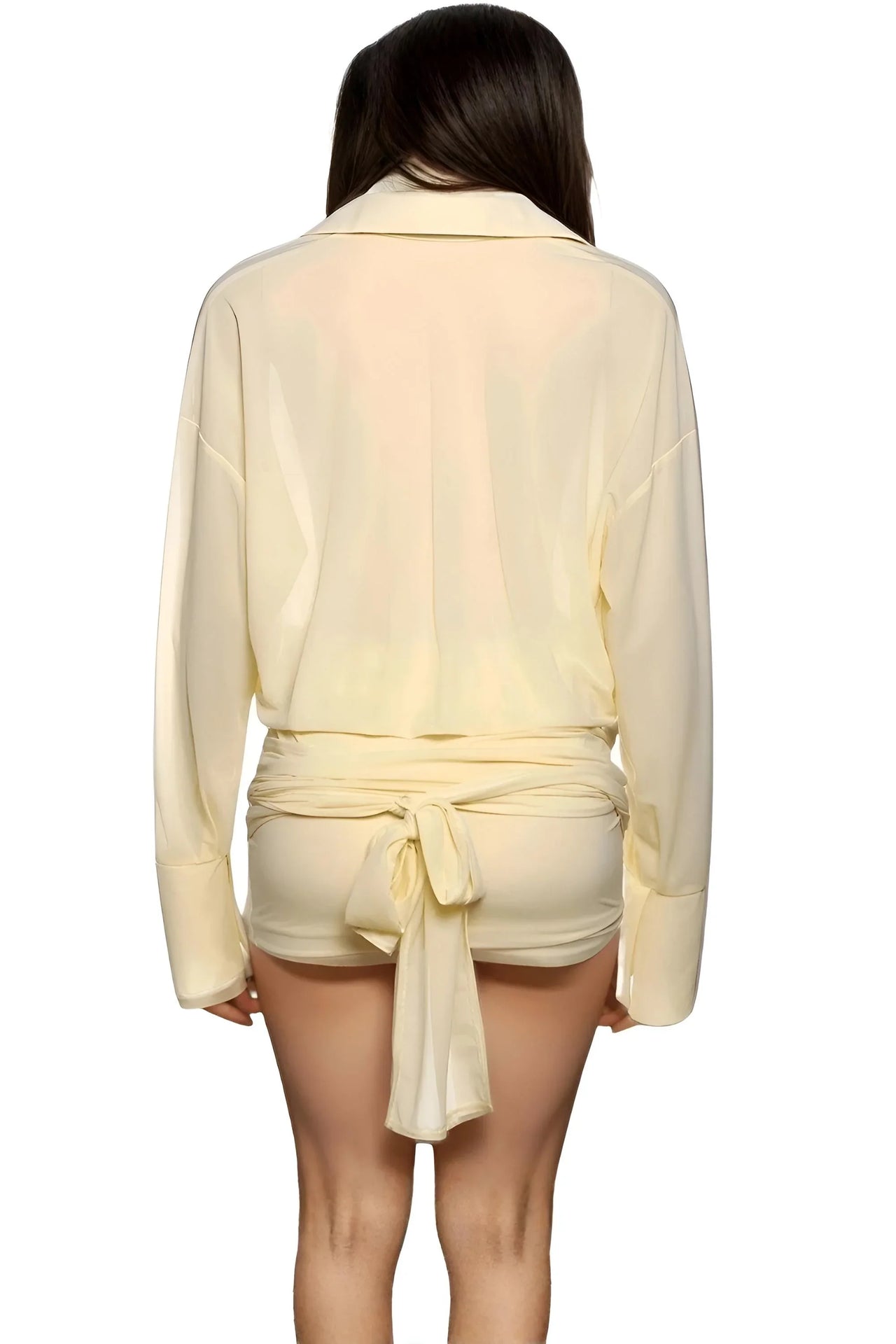 Women's Sheer Mini Dress Ruched Single-Breasted Full Sleeve Bandage Mini Bodycon Dress Trendy Streetwear, Drestiny, Mini Dresses, Long Sleeves, S, M, L, 4, 6 8, 10, Yellow, United States, USA, Australia, New Zealand, United Kingdom, UK, sheer mini dress, see through mini dress, sexy sheer mini dress, sheer bodycon mini dress, sheer party dress mini, sheer club dress mini, shopdrestiny.com