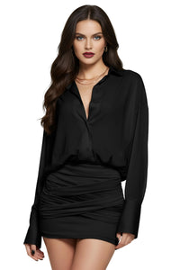 Thumbnail for Women's Sheer Mini Dress Ruched Single-Breasted Full Sleeve Bandage Mini Bodycon Dress Trendy Streetwear, Drestiny, Mini Dresses, Long Sleeves, S, M, L, 4, 6 8, 10, Yellow, United States, USA, Australia, New Zealand, United Kingdom, UK, sheer mini dress, see through mini dress, sexy sheer mini dress, sheer bodycon mini dress, sheer party dress mini, sheer club dress mini, shopdrestiny.com