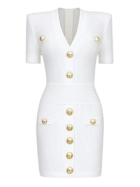 Thumbnail for White midi dress with gold buttons on a white background