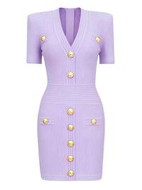 Thumbnail for Light purple midi dress with gold buttons on a white background