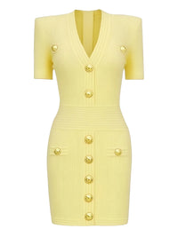 Thumbnail for Light yellow dress with gold buttons on a white background