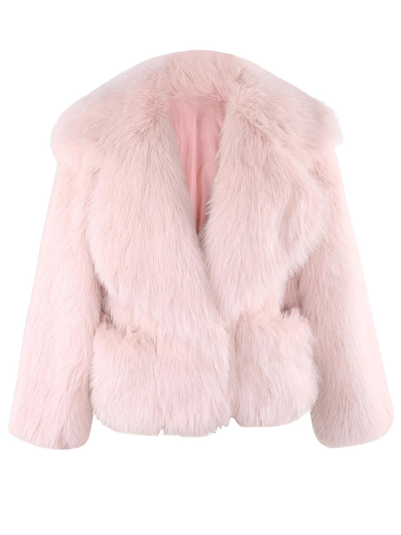 Women's Short Pink Faux Fur Coat With Big Collar and Pockets Fluffy Jacket For Women, Drestiny, pink faux fur jacket women short, short pink faux fur coat for winter, affordable pink faux fur coat short, women's short pink faux fur coat UK,  pink faux fur jacket short winter, Coats, Long Sleeves, United States, USA, Canada, Australia, New Zealand, United Kingdom, XS, S, M, L, Pink, Sky Blue, White, Black, shopdrestiny.com