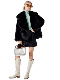 Thumbnail for Women's Short Black Faux Fur Coat With Big Collar and Pockets Fluffy Jacket For Women, Drestiny, pink faux fur jacket women short, short pink faux fur coat for winter, affordable pink faux fur coat short, women's short pink faux fur coat UK,  pink faux fur jacket short winter, Coats, Long Sleeves, United States, USA, Canada, Australia, New Zealand, United Kingdom, XS, S, M, L, Pink, Sky Blue, White, Black, shopdrestiny.com