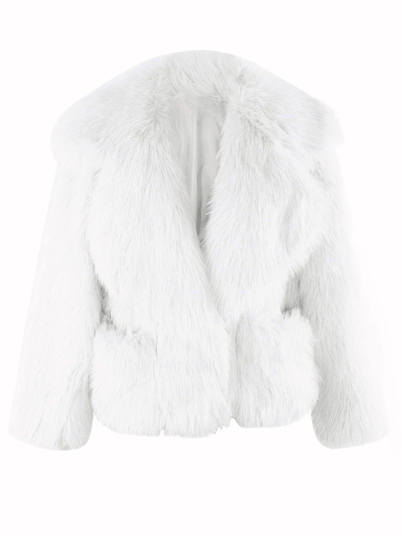 Women's Short Pink Faux Fur Coat With Big Collar and Pockets Fluffy Jacket For Women