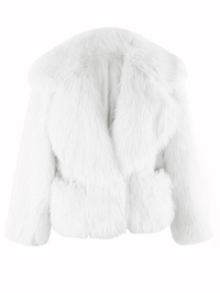 Thumbnail for Women's Short Pink Faux Fur Coat With Big Collar and Pockets Fluffy Jacket For Women