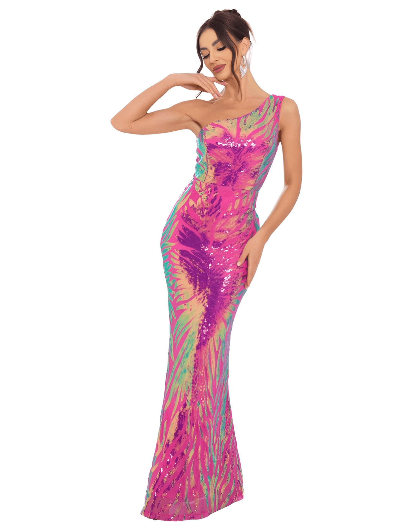 Women's Stretchy One Shoulder Sleeveless Sequined Maxi Dress -, Dress , Drestiny , 10, 12, 6, 8, Australia, Blue, Dark Blue, FR, Green, L, Light Blue, M, Maxi Dresses, New Zealand, One Shoulder, S, Sky Blue, Sleeveless, United Kingdom, United States, XL , Drestiny , www.shopdrestiny.com