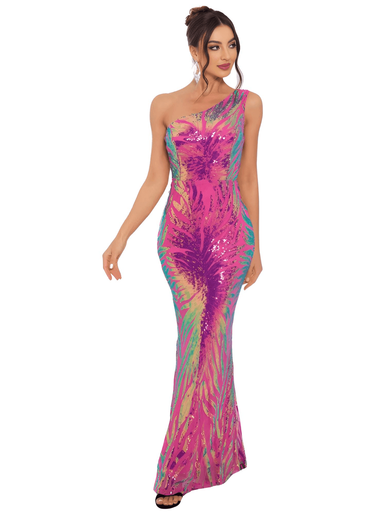 Women's Stretchy One Shoulder Sleeveless Sequined Maxi Dress -, Dress , Drestiny , 10, 12, 6, 8, Australia, Blue, Dark Blue, FR, Green, L, Light Blue, M, Maxi Dresses, New Zealand, One Shoulder, S, Sky Blue, Sleeveless, United Kingdom, United States, XL , Drestiny , www.shopdrestiny.com