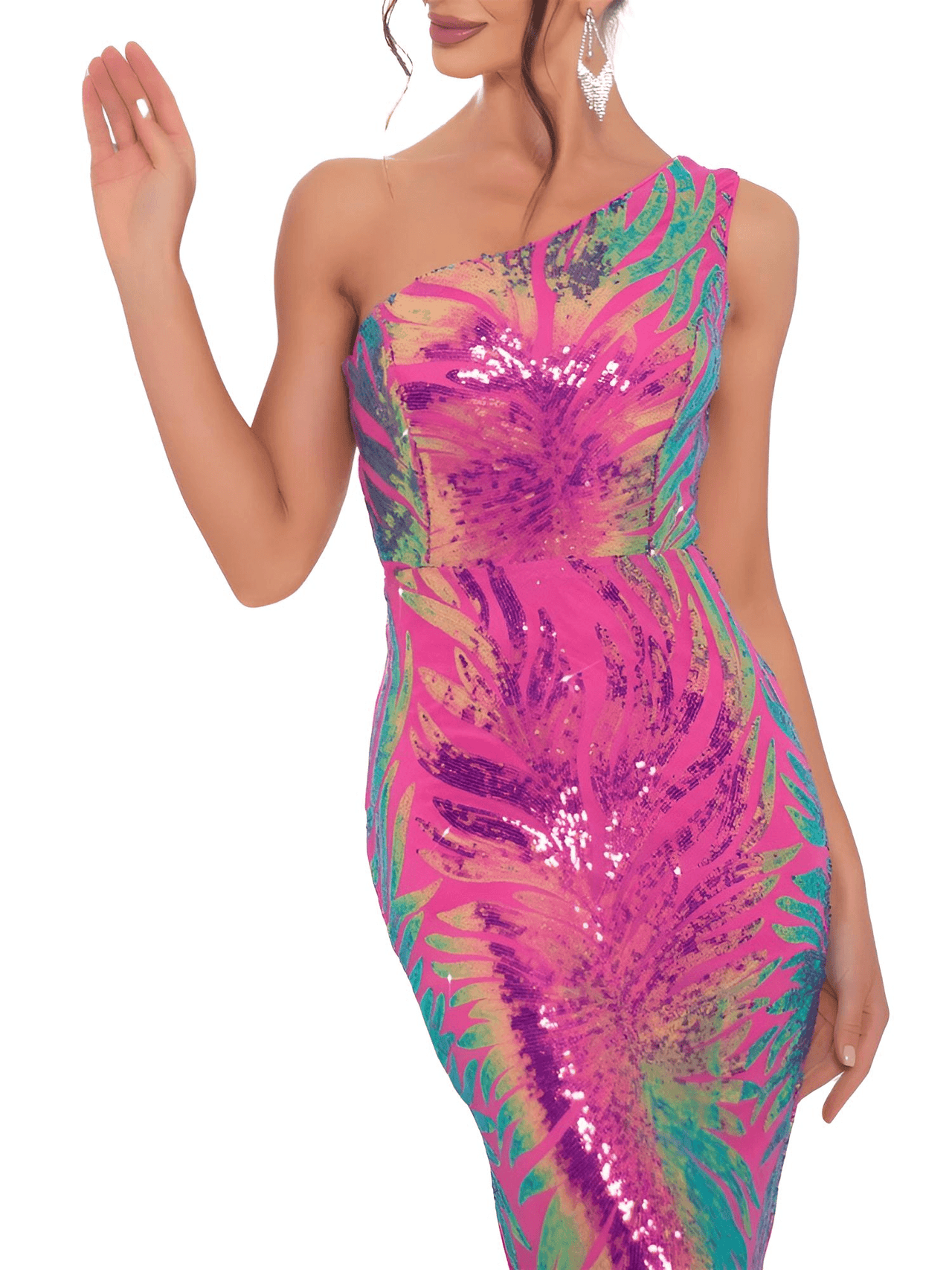 Women's Stretchy One Shoulder Sleeveless Sequined Maxi Dress -, Dress , Drestiny , 10, 12, 6, 8, Australia, Blue, Dark Blue, FR, Green, L, Light Blue, M, Maxi Dresses, New Zealand, One Shoulder, S, Sky Blue, Sleeveless, United Kingdom, United States, XL , Drestiny , www.shopdrestiny.com