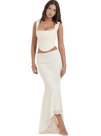 Thumbnail for Women's Summer 2-Piece Set Women's Outfits Elegant Formal Events Wedding Guest Dresses Sexy Cropped Top and Skirt, Drestiny, Skirt Sets, Sets, Skirts, Casual Shirts, Dress Shirts, Maxi Skirt, Sleeveless, Crop Tops, Corsets, Beige, Antique White, XS, S, M, L, United States, USA, Canada, Australia, New Zealand, United Kingdom, UK, women's summer casual 2-piece set, women's summer vacation 2-piece set, women's summer matching set, women's summer crop top and skirt set, shopdrestiny.com
