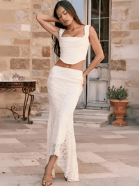 Thumbnail for Women's Summer 2-Piece Set Women's Outfits Elegant Formal Events Wedding Guest Dresses Sexy Cropped Top and Skirt, Drestiny, Skirt Sets, Sets, Skirts, Casual Shirts, Dress Shirts, Maxi Skirt, Sleeveless, Crop Tops, Corsets, Beige, Antique White, XS, S, M, L, United States, USA, Canada, Australia, New Zealand, United Kingdom, UK, women's summer casual 2-piece set, women's summer vacation 2-piece set, women's summer matching set, women's summer crop top and skirt set, shopdrestiny.com