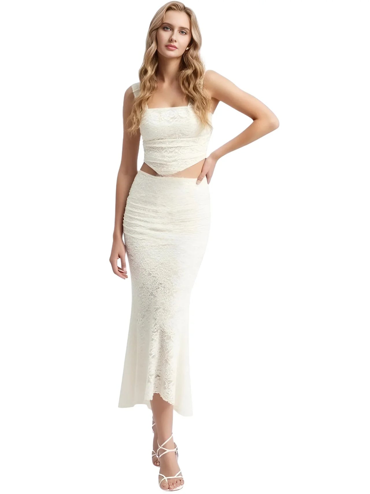 Women's Summer 2-Piece Set Women's Outfits Elegant Formal Events Wedding Guest Dresses Sexy Cropped Top and Skirt, Drestiny, Skirt Sets, Sets, Skirts, Casual Shirts, Dress Shirts, Maxi Skirt, Sleeveless, Crop Tops, Corsets, Beige, Antique White, XS, S, M, L, United States, USA, Canada, Australia, New Zealand, United Kingdom, UK, women's summer casual 2-piece set, women's summer vacation 2-piece set, women's summer matching set, women's summer crop top and skirt set, shopdrestiny.com