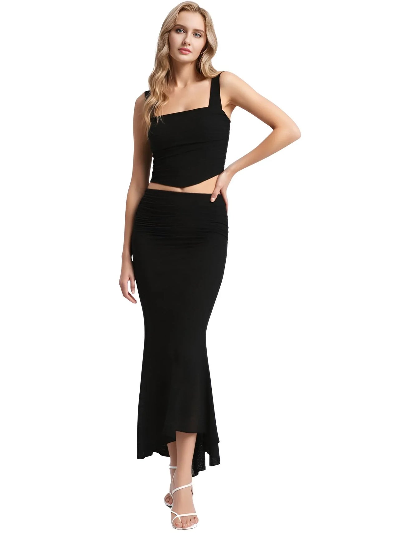 Women's Summer 2-Piece Set Women's Outfits Elegant Formal Events Wedding Guest Dresses Sexy Cropped Top and Skirt, Drestiny, Skirt Sets, Sets, Skirts, Casual Shirts, Dress Shirts, Maxi Skirt, Sleeveless, Crop Tops, Corsets, Beige, Antique White, XS, S, M, L, United States, USA, Canada, Australia, New Zealand, United Kingdom, UK, women's summer casual 2-piece set, women's summer vacation 2-piece set, women's summer matching set, black, women's summer crop top and skirt set, shopdrestiny.com