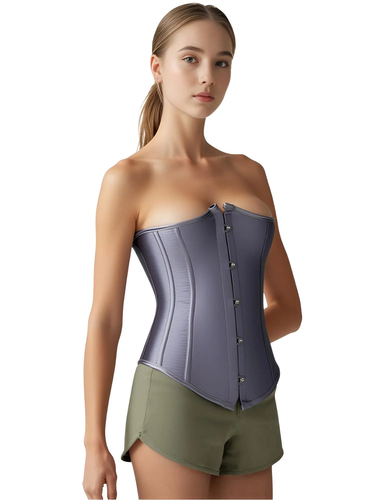 Women's Trendy Corset Tops Underbust Waist Cincher Workout Shape Body Belt Shapewear Corsets and Bustiers Plus Size Women, Drestiny, Gray Corset Top, United States, USA, Canada, Australia, New Zealand, United Kingdom, UK, Corsets, Strapless, Sleeveless, Off shoulder, XS, S, M, L, XL, XXL, 3XL, 4XL, 5XL, 6XL, 7XL, Pink, Black, Blue, Coffee, Grey, Green, Khaki, Purple, Red, White, Dark Purple, corset top, cute corset tops, sexy corset tops, corset top UK, bustier top, going out corset top, shopdrestiny.com