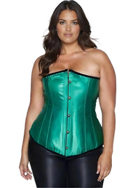 Thumbnail for Plus Size woman wearing a green corset on a white background