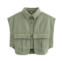 Thumbnail for Green sleeveless top with button details on a white background