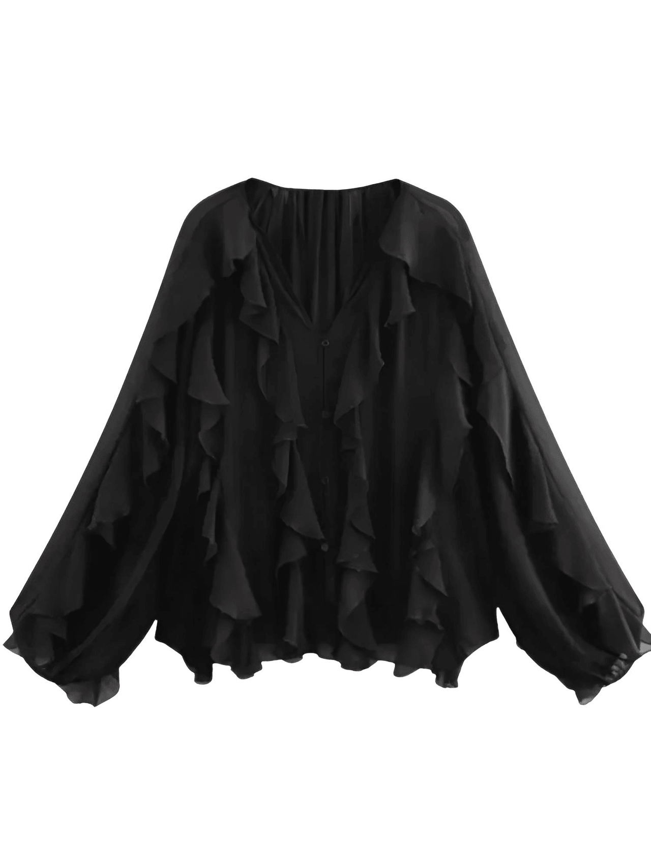 Women's V-Neck Ruffle Blouse Fashion Single Breasted Tiered Translucent Causal Tops Beach Style Solid Shirts, Drestiny, Casual Shirts, Dress Shirts, Long Sleeves, United States, USA, Canada, Australia, New Zealand, United Kingdom, UK, XS, S, M, L, 2, 4, 6, 8, 10, Beige, Wine Red, Red, Black, White, Dusty Blue, Pink, Yellow, Green, Brown,  v-neck ruffle top, women's v-neck blouses, frill neck top, ladies v neck shirt, elegant ruffle blouse, shopdrestiny.com