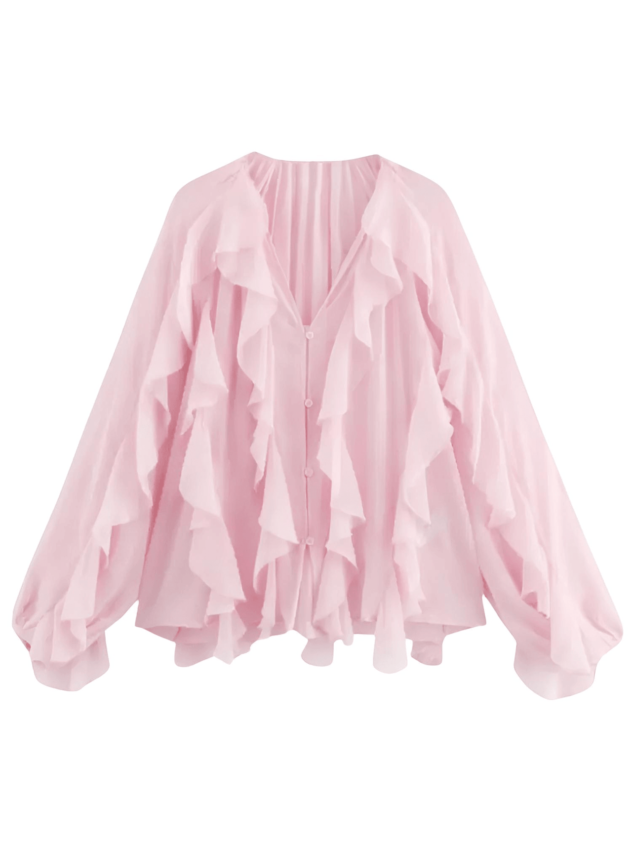 Women's V-Neck Ruffle Blouse Fashion Single Breasted Tiered Translucent Causal Tops Beach Style Solid Shirts, Drestiny, Casual Shirts, Dress Shirts, Long Sleeves, United States, USA, Canada, Australia, New Zealand, United Kingdom, UK, XS, S, M, L, 2, 4, 6, 8, 10, Beige, Wine Red, Red, Black, White, Dusty Blue, Pink, Yellow, Green, Brown,  v-neck ruffle top, women's v-neck blouses, frill neck top, ladies v neck shirt, elegant ruffle blouse, shopdrestiny.com