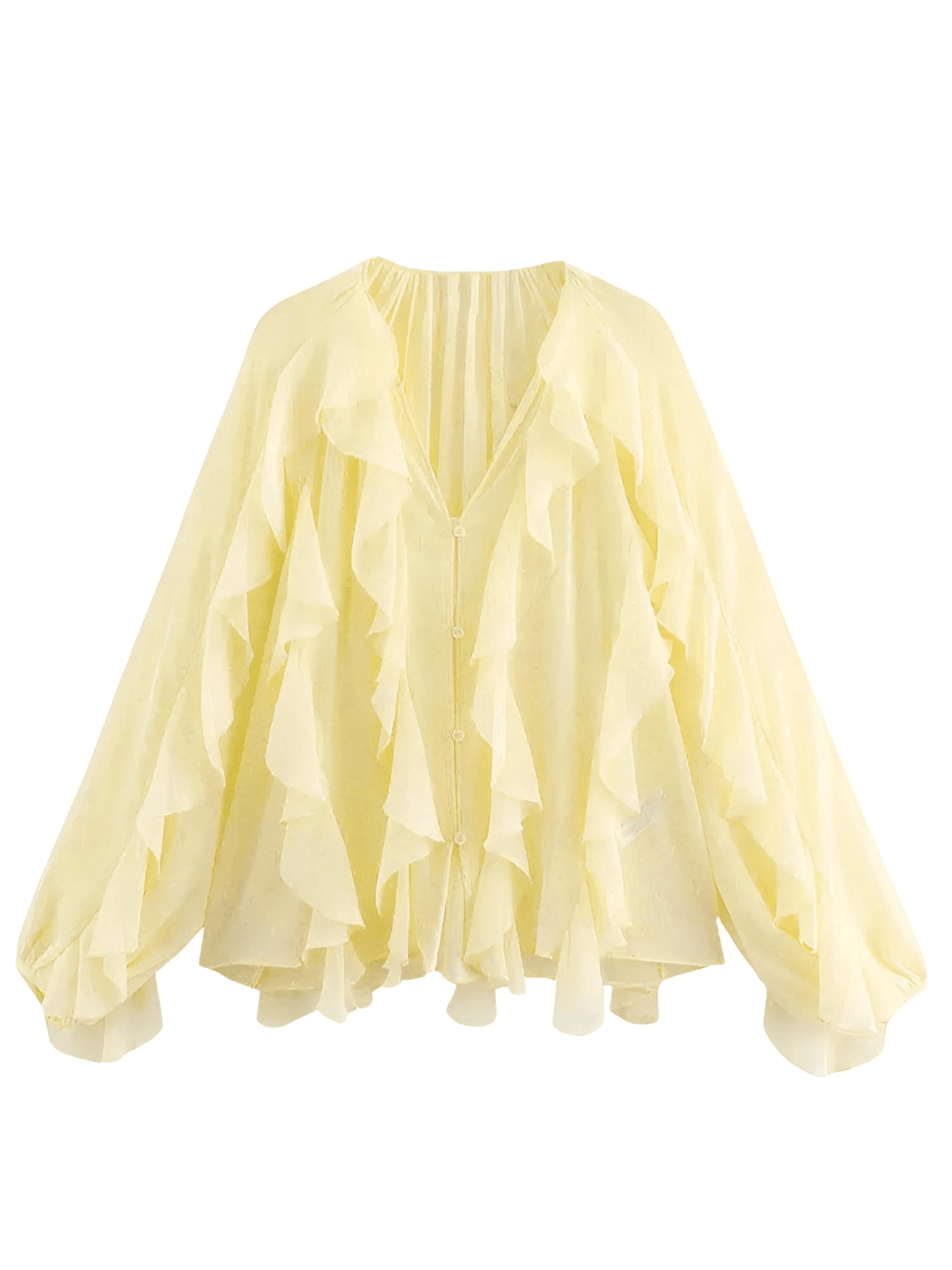 Women's V-Neck Ruffle Blouse Fashion Single Breasted Tiered Translucent Causal Tops Beach Style Solid Shirts, Drestiny, Casual Shirts, Dress Shirts, Long Sleeves, United States, USA, Canada, Australia, New Zealand, United Kingdom, UK, XS, S, M, L, 2, 4, 6, 8, 10, Beige, Wine Red, Red, Black, White, Dusty Blue, Pink, Yellow, Green, Brown,  v-neck ruffle top, women's v-neck blouses, frill neck top, ladies v neck shirt, elegant ruffle blouse, shopdrestiny.com