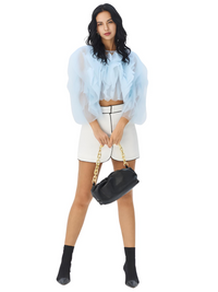 Thumbnail for Women's Vintage Ruffle Shirt O Neck Lantern Long Sleeve Solid Elegant Blouse Female Fashion New Jellyfish Style, Blouses, Casual Shirts, Long Sleeves, S, M, L, XL, United States, Drestiny, USA, Canada, Australia, New Zealand, United Kingdom, UK, Black, Pink, Deep Pink, Light Blue, Apricot, Light Yellow, vintage ruffle blouse women's, retro ruffle shirt for women, women's frilly vintage shirt, retro ruffle top, hot pink ruffle blouse, shopdrestiny.com