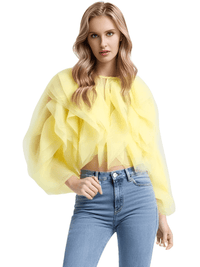 Thumbnail for Women's Vintage Ruffle Shirt O Neck Lantern Long Sleeve Solid Elegant Blouse Female Fashion New Jellyfish Style, Blouses, Casual Shirts, Long Sleeves, S, M, L, XL, United States, Drestiny, USA, Canada, Australia, New Zealand, United Kingdom, UK, Black, Pink, Deep Pink, Light Blue, Apricot, Light Yellow, vintage ruffle blouse women's, retro ruffle shirt for women, women's frilly vintage shirt, retro ruffle top, yellow ruffle blouse, shopdrestiny.com