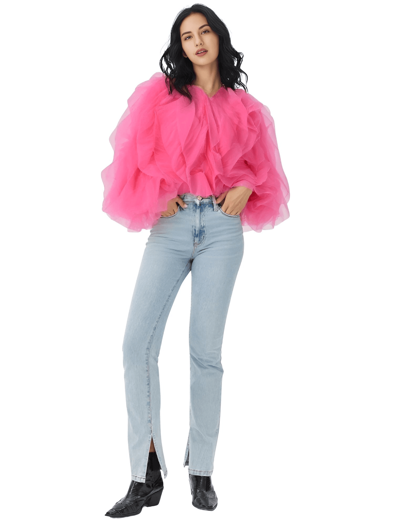 Women's Vintage Ruffle Shirt O Neck Lantern Long Sleeve Solid Elegant Blouse Female Fashion New Jellyfish Style, Blouses, Casual Shirts, Long Sleeves, S, M, L, XL, United States, Drestiny, USA, Canada, Australia, New Zealand, United Kingdom, UK, Black, Pink, Deep Pink, Light Blue, Apricot, Light Yellow, vintage ruffle blouse women's, retro ruffle shirt for women, women's frilly vintage shirt, retro ruffle top, hot pink ruffle blouse, shopdrestiny.com