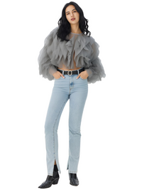 Thumbnail for Women's Vintage Ruffle Shirt O Neck Lantern Long Sleeve Solid Elegant Blouse Female Fashion New Jellyfish Style, Blouses, Casual Shirts, Long Sleeves, S, M, L, XL, United States, Drestiny, USA, Canada, Australia, New Zealand, United Kingdom, UK, Black, Pink, Deep Pink, Light Blue, Apricot, Light Yellow, vintage ruffle blouse women's, retro ruffle shirt for women, women's frilly vintage shirt, retro ruffle top, grey ruffle blouse, shopdrestiny.com