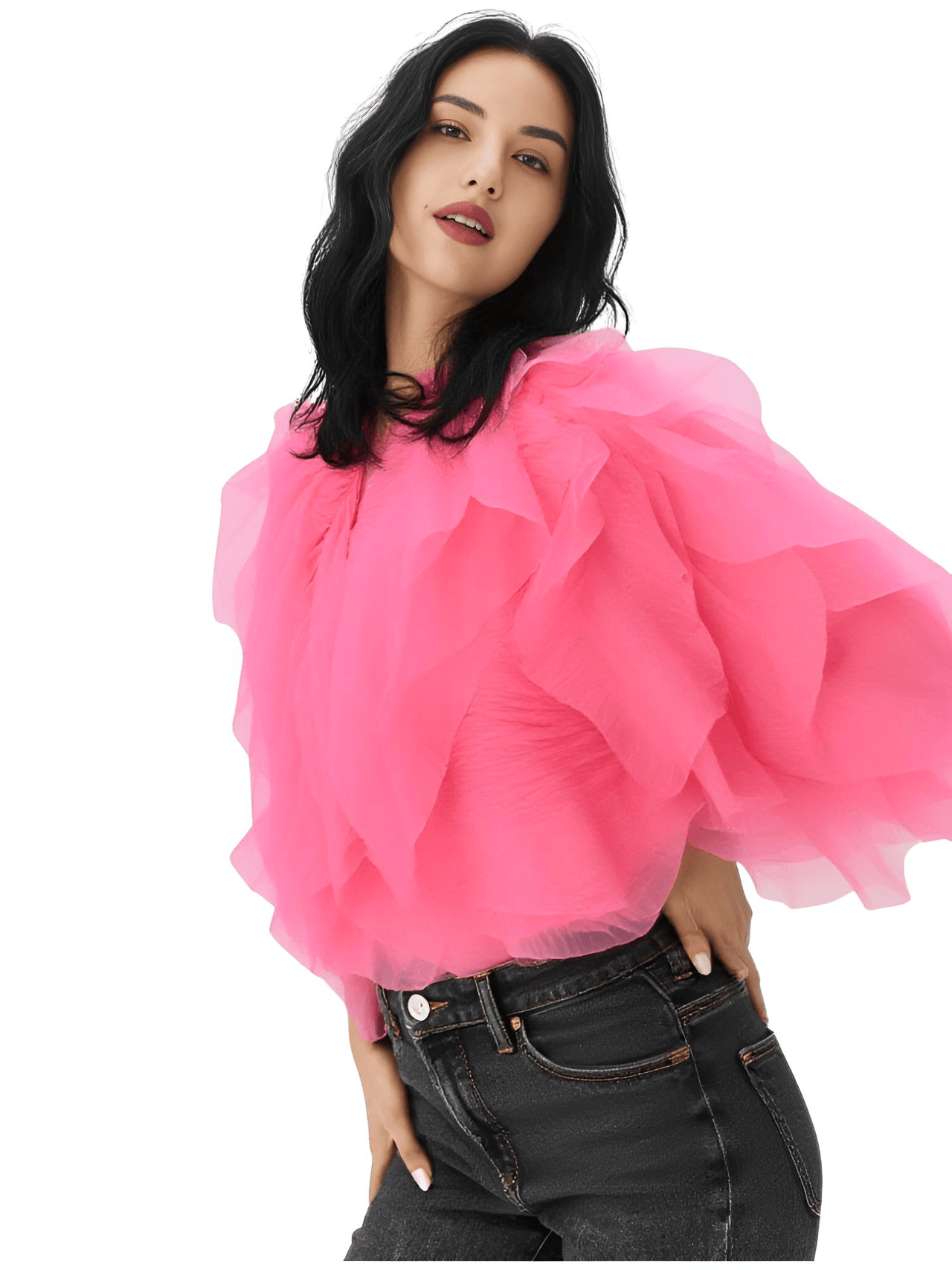 Women's Vintage Ruffle Shirt O Neck Lantern Long Sleeve Solid Elegant Blouse Female Fashion New Jellyfish Style, Blouses, Casual Shirts, Long Sleeves, S, M, L, XL, United States, Drestiny, USA, Canada, Australia, New Zealand, United Kingdom, UK, Black, Pink, Deep Pink, Light Blue, Apricot, Light Yellow, vintage ruffle blouse women's, retro ruffle shirt for women, women's frilly vintage shirt, retro ruffle top, hot pink ruffle blouse, shopdrestiny.com