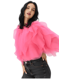 Thumbnail for Women's Vintage Ruffle Shirt O Neck Lantern Long Sleeve Solid Elegant Blouse Female Fashion New Jellyfish Style, Blouses, Casual Shirts, Long Sleeves, S, M, L, XL, United States, Drestiny, USA, Canada, Australia, New Zealand, United Kingdom, UK, Black, Pink, Deep Pink, Light Blue, Apricot, Light Yellow, vintage ruffle blouse women's, retro ruffle shirt for women, women's frilly vintage shirt, retro ruffle top, hot pink ruffle blouse, shopdrestiny.com