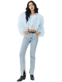 Thumbnail for Women's Vintage Ruffle Shirt O Neck Lantern Long Sleeve Solid Elegant Blouse Female Fashion New Jellyfish Style, Blouses, Casual Shirts, Long Sleeves, S, M, L, XL, United States, Drestiny, USA, Canada, Australia, New Zealand, United Kingdom, UK, Black, Pink, Deep Pink, Light Blue, Apricot, Light Yellow, vintage ruffle blouse women's, retro ruffle shirt for women, women's frilly vintage shirt, retro ruffle top, hot pink ruffle blouse, shopdrestiny.com