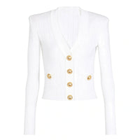 Thumbnail for White cardigan with gold buttons on a white background