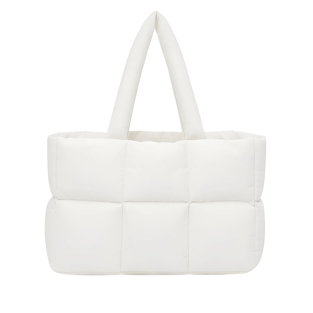 White quilted tote bag on a white background
