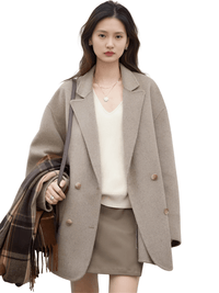 Thumbnail for Women's Woolen Coats Loose Casual Double Breasted Retro Jacket Office Lady Outerwear -, Coats & Jackets , Drestiny , Australia, Brown, Canada, Coats, Dark Grey, Green, Grey, Jackets, L, Light Brown, M, New Zealand, S, United Kingdom, United States, XL, XXL , Drestiny , www.shopdrestiny.com