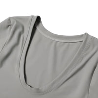 Thumbnail for Close-up of a gray tank top with a scoop neckline on a white background