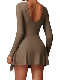 Thumbnail for Brown dress with long sleeves and open back on a white background